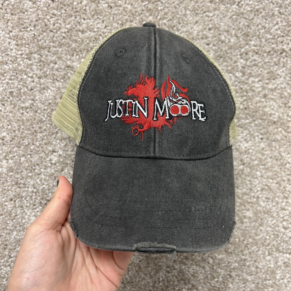 Y2K Justin Moore Adams Hat Cap Trucker Snap Back Mens One Size Black Mesh Music